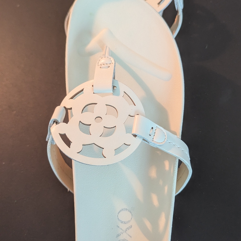 White Women's Cutout Medallion Strap Sandals